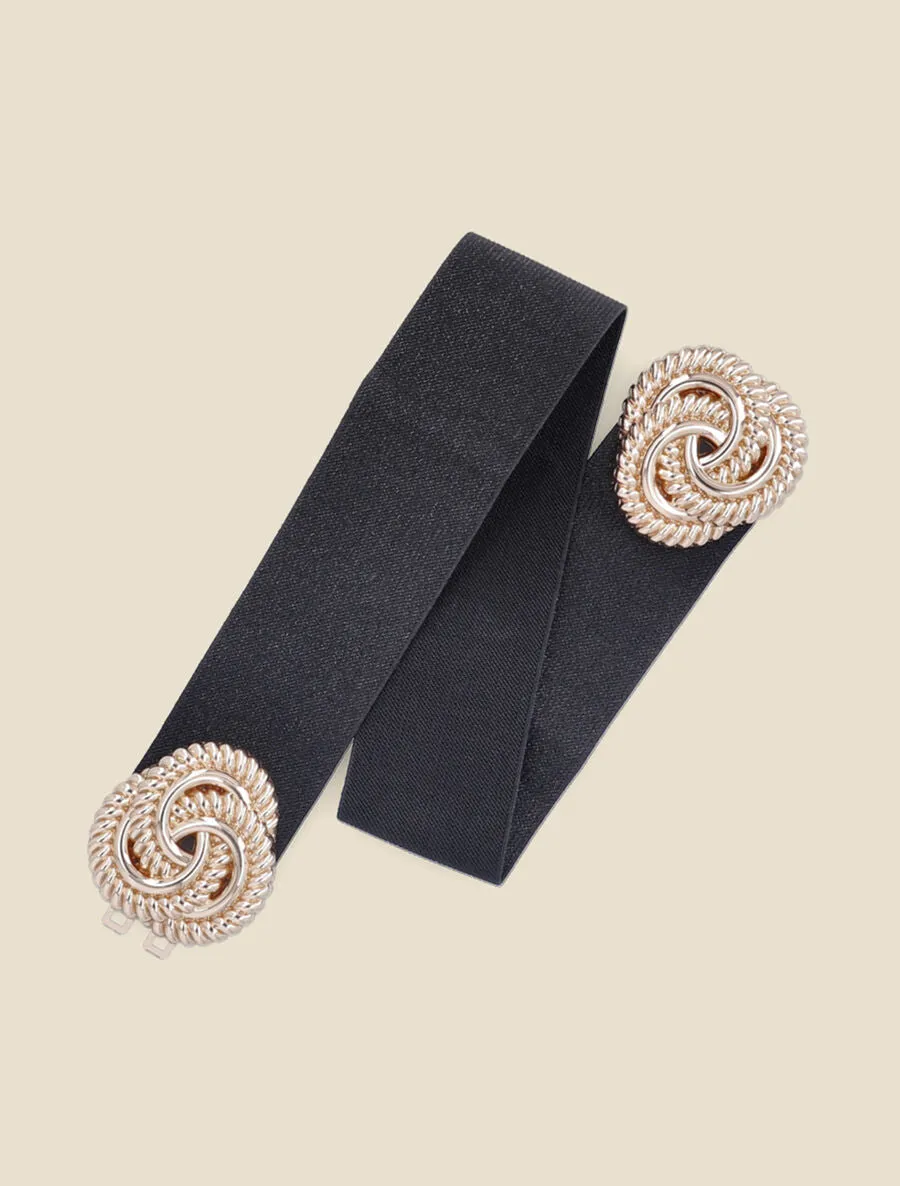Ceinture irisée à boucles métalliques spirales stylisées - Noir/doré