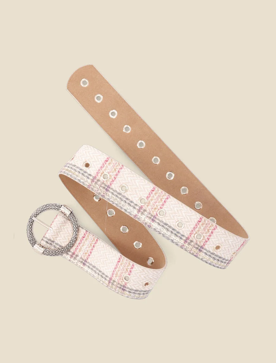 Ceinture en suédine imprimé à carreaux irisé - Camel