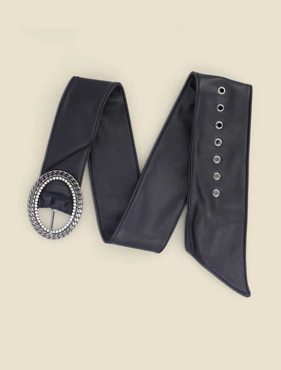 Ceinture en simili à boucle style chaîne à strass - Noir/argent