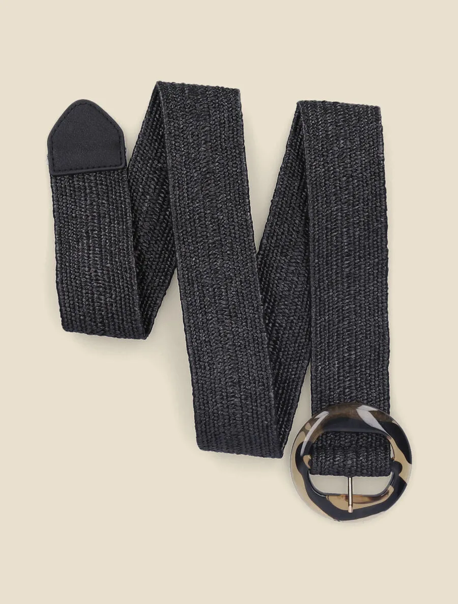 Ceinture style raphia à boucle imprimée - Noir
