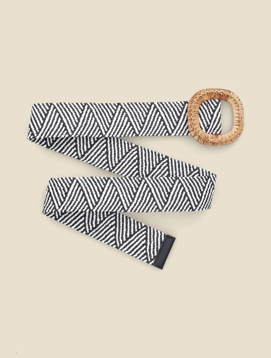 Ceinture style raphia à boucle carrée - Noir/blanc