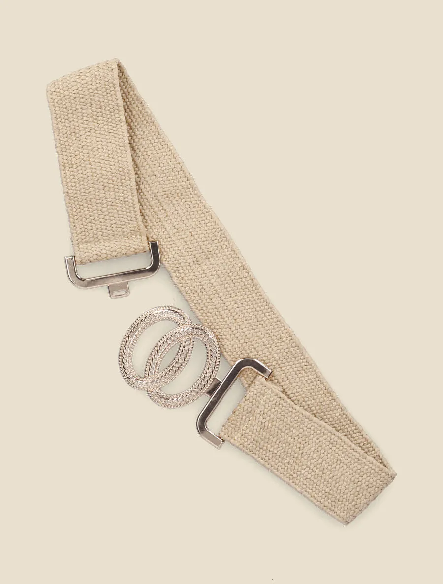 Ceinture style raphia à boucle stylisée à crochet - Taupe