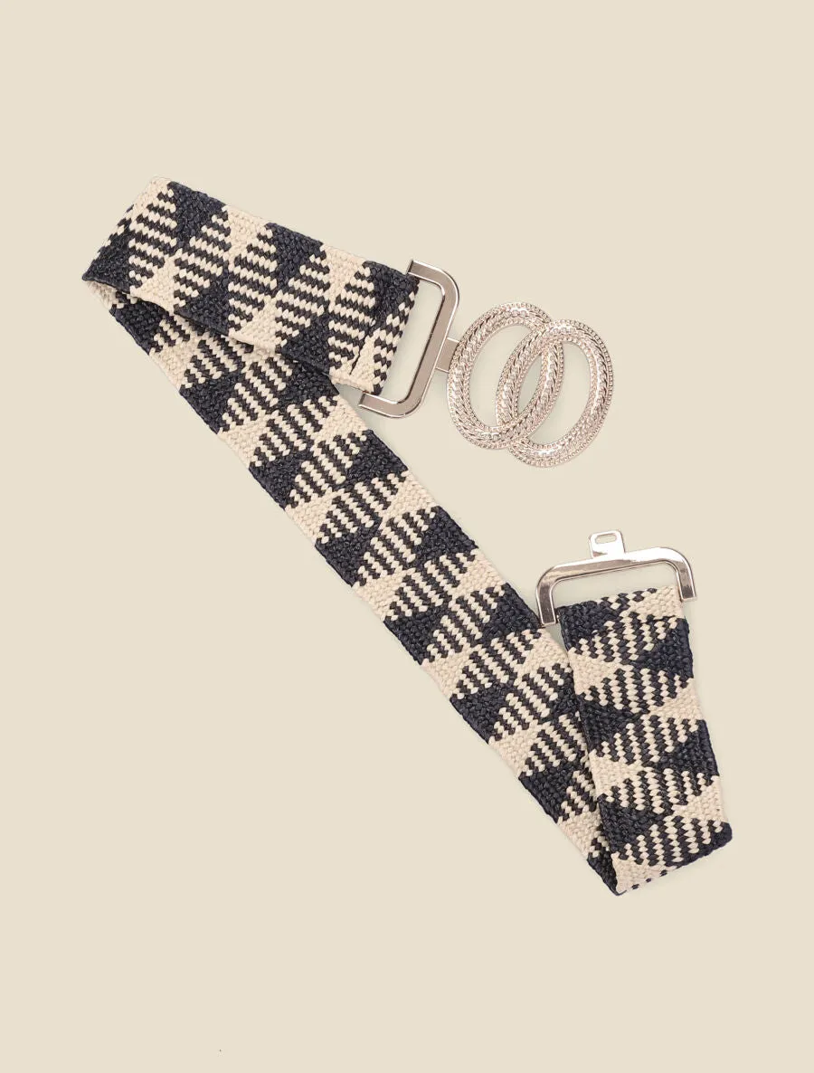 Ceinture style raphia à boucle stylisée à crochet - Noir/beige