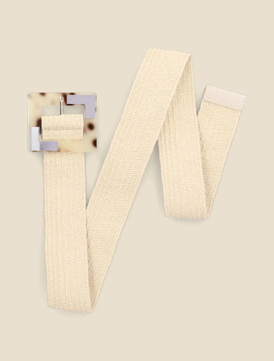 Ceinture style raphia à boucle à motif léopard - Beige