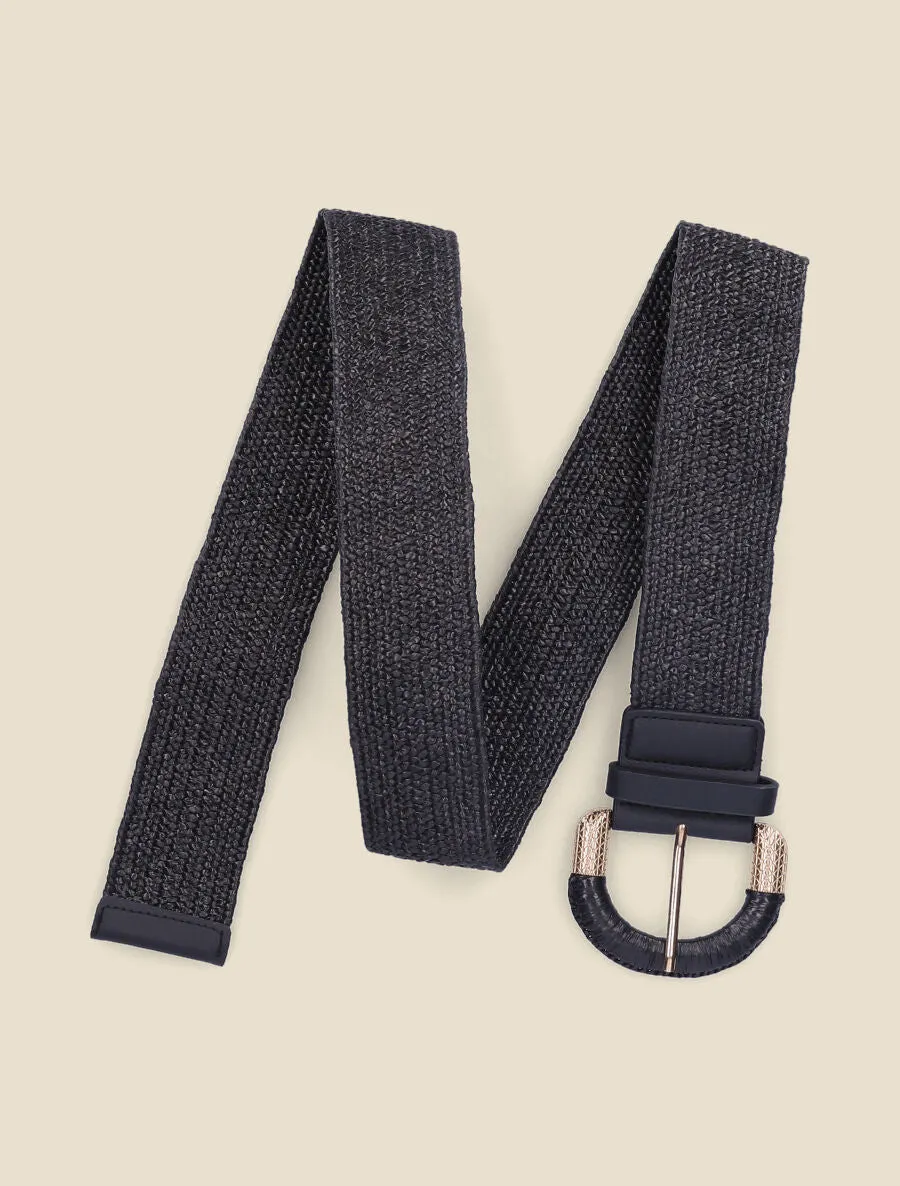 Ceinture style raphia à boucle bimatière - Noir