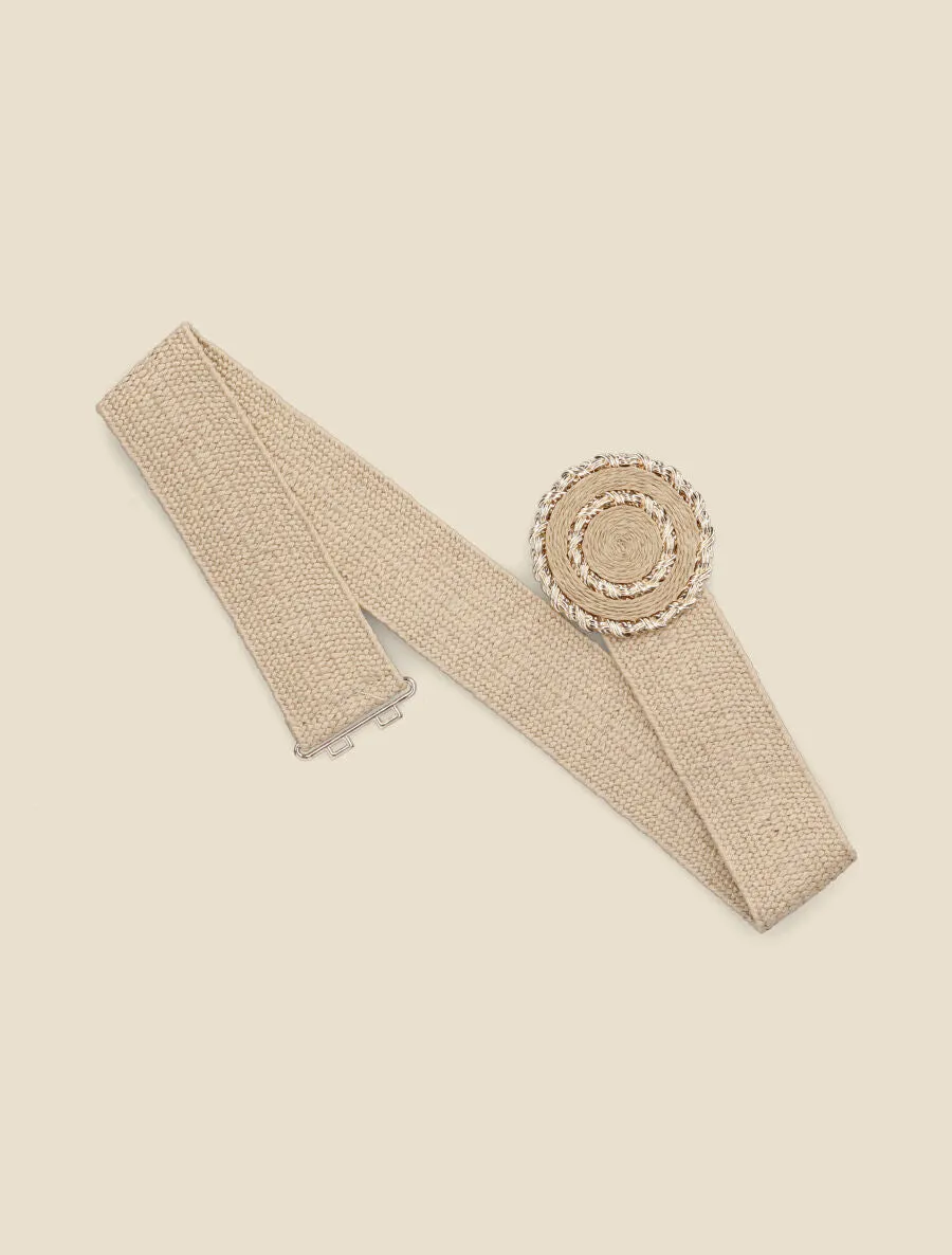 Ceinture style raphia à boucle ronde plate - Taupe