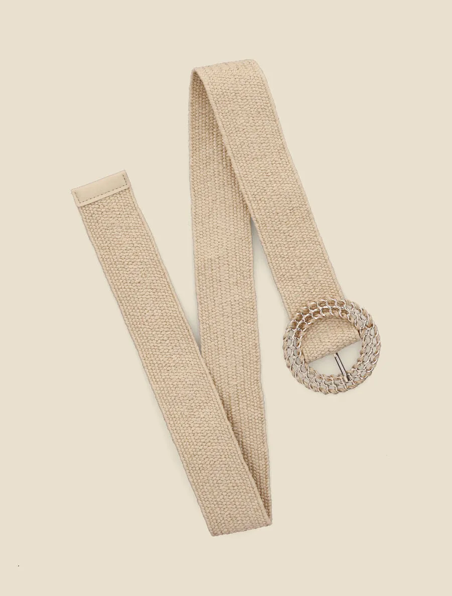 Ceinture style raphia à boucle ronde stylisée - Taupe