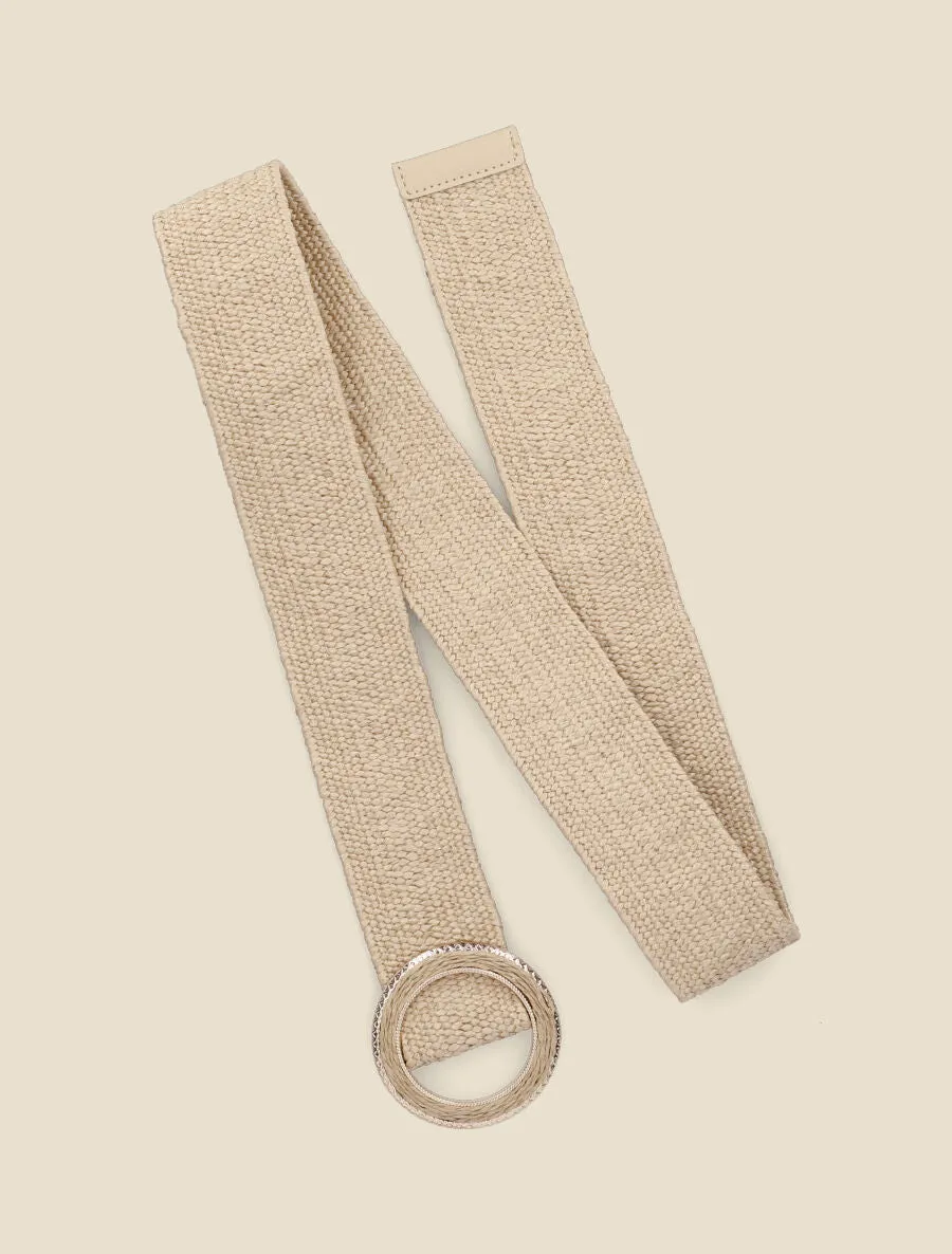 Ceinture en raphia à boucle ronde ciselée - Taupe