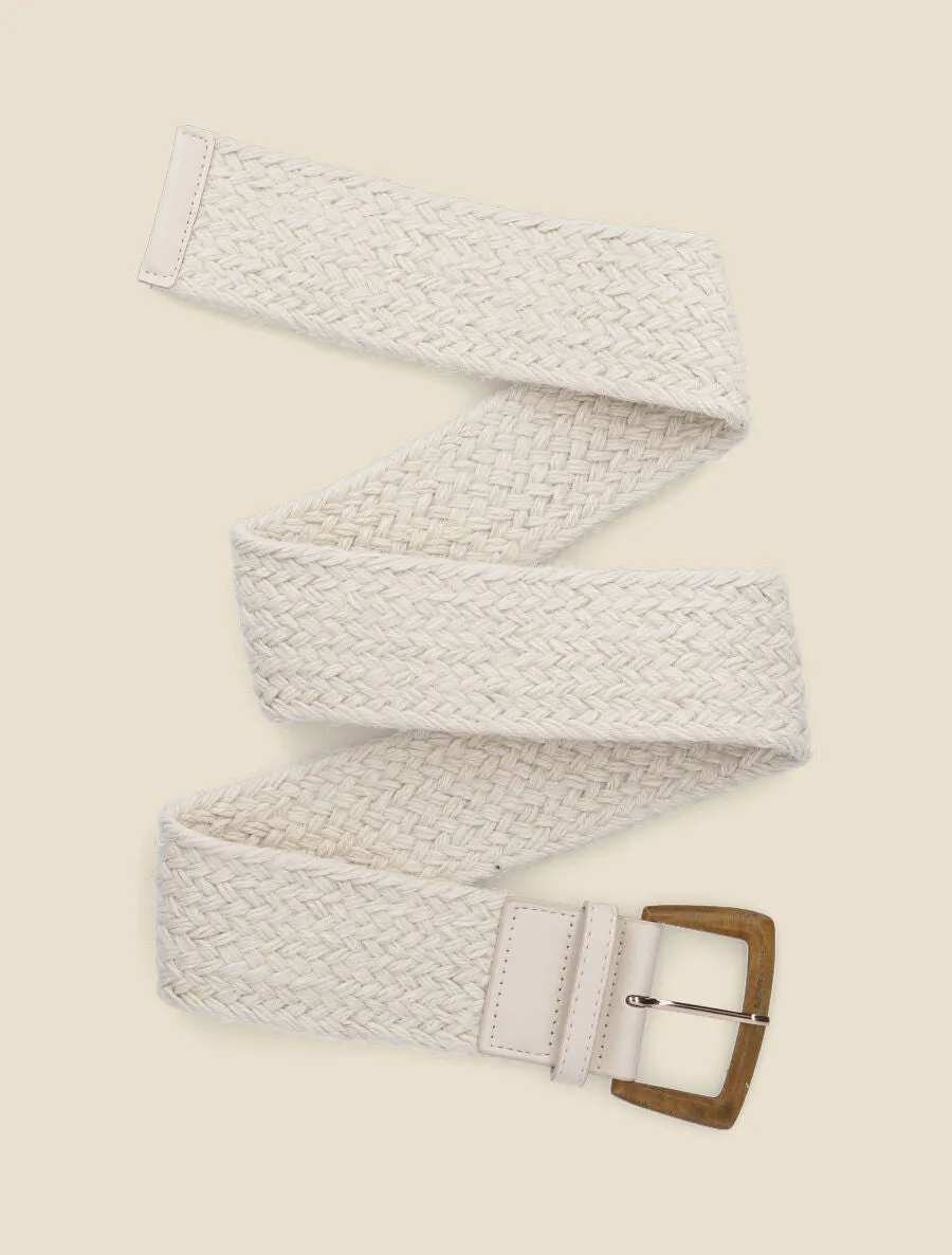 Ceinture en raphia à boucle en bois - Beige