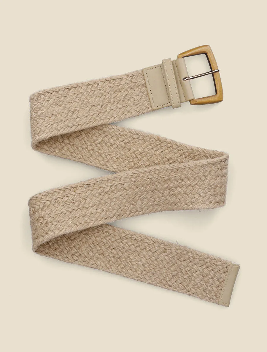 Ceinture en raphia à boucle en bois - Taupe