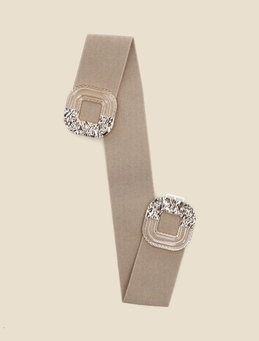 Ceinture à boucle martelée et laquée - Taupe