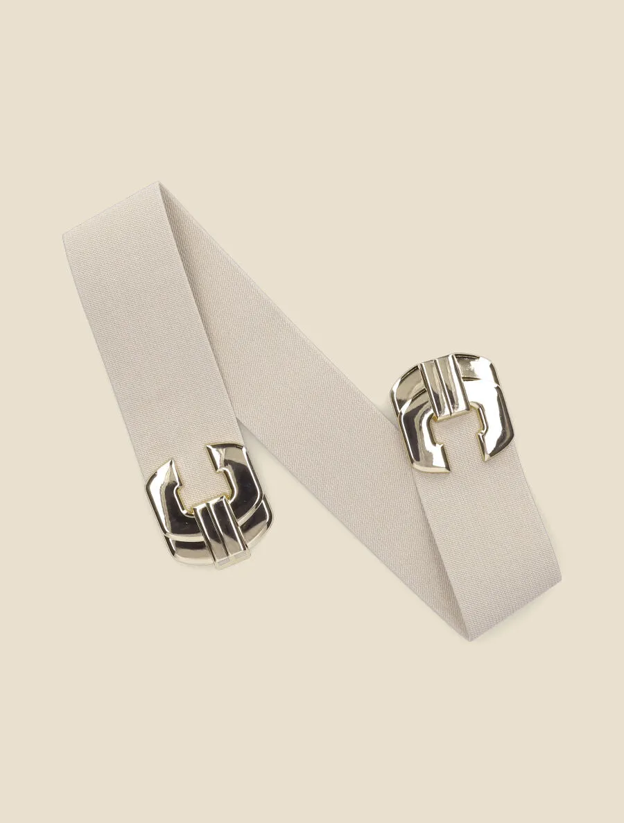Ceinture élastiquée à boucle en croix stylisée - Beige