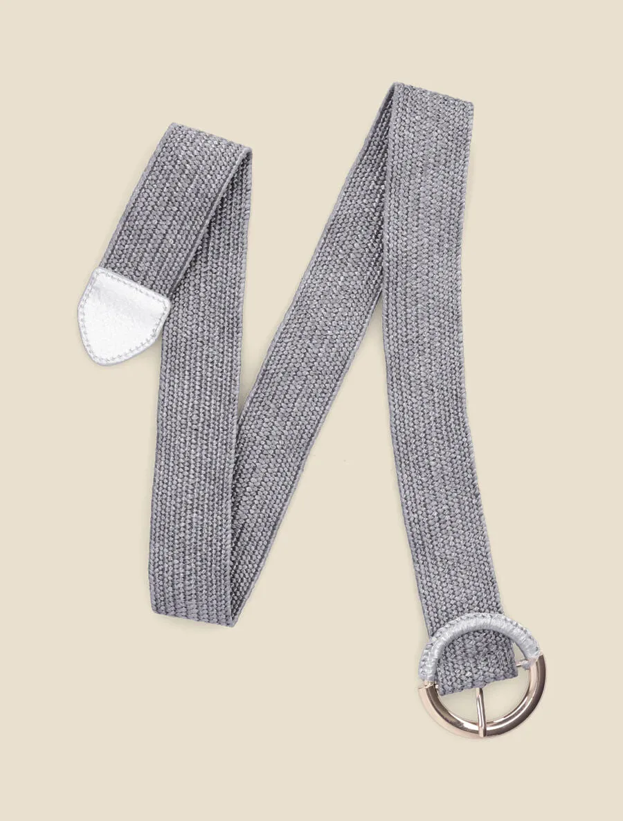 Ceinture en raphia à boucle ronde bimatière - Gris