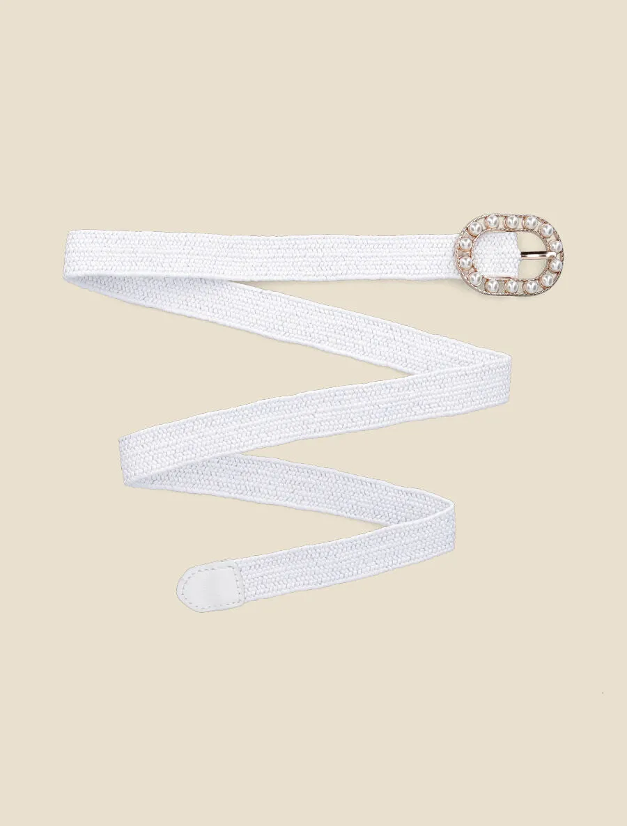Ceinture en raphia à boucle ornée de perles - Blanc