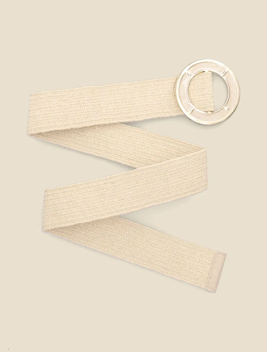 Ceinture en raphia à boucle ronde effet laqué - Beige