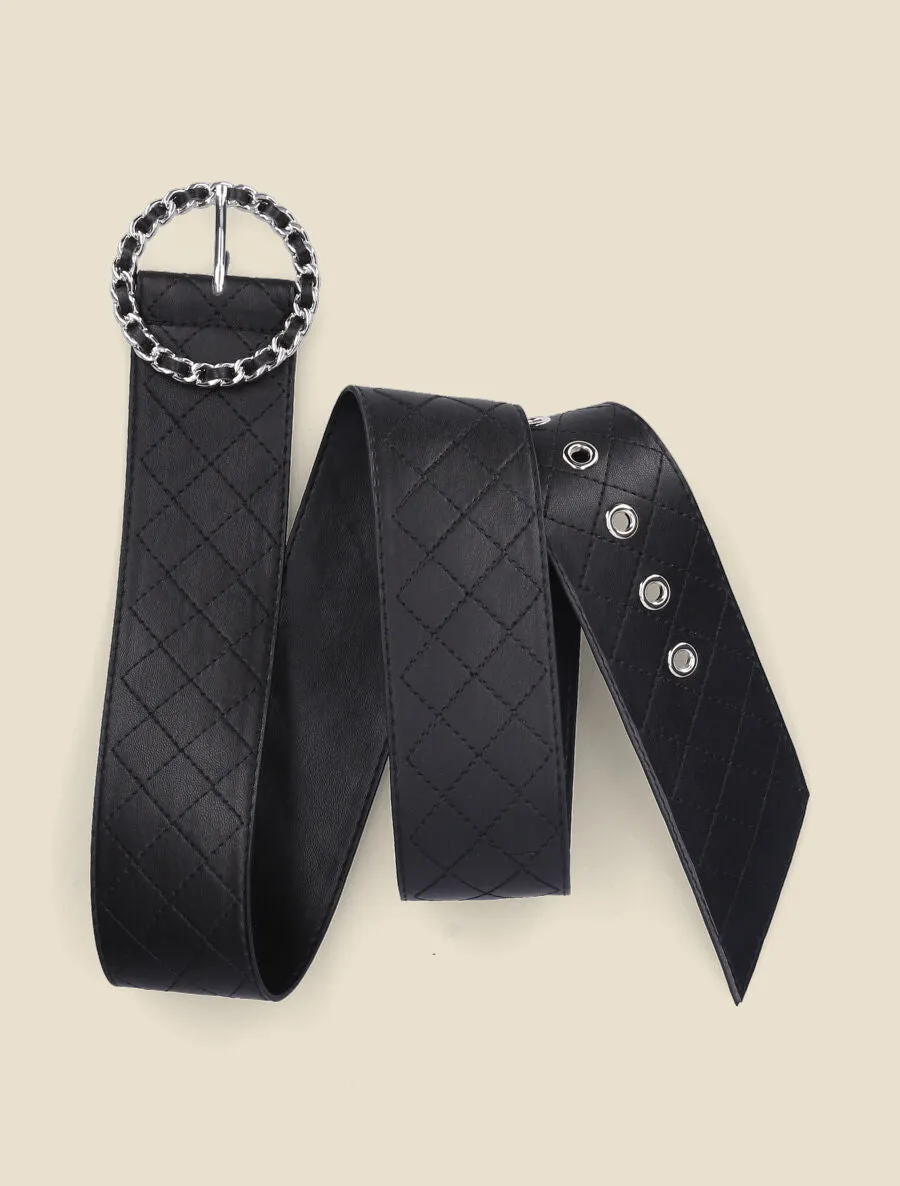 Ceinture en simili à boucle ronde en chaîne - Noir/argent