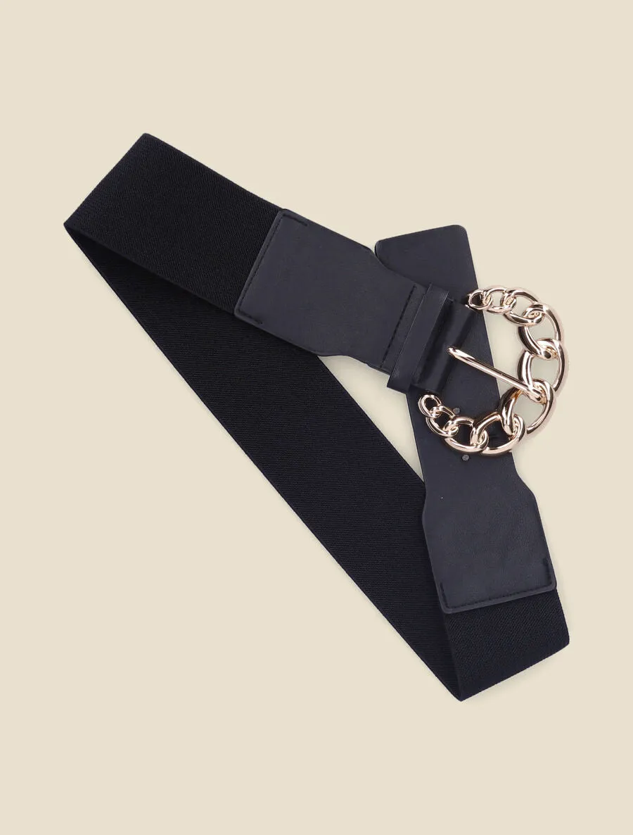 Ceinture élastiquée à boucle style chaîne - Noir
