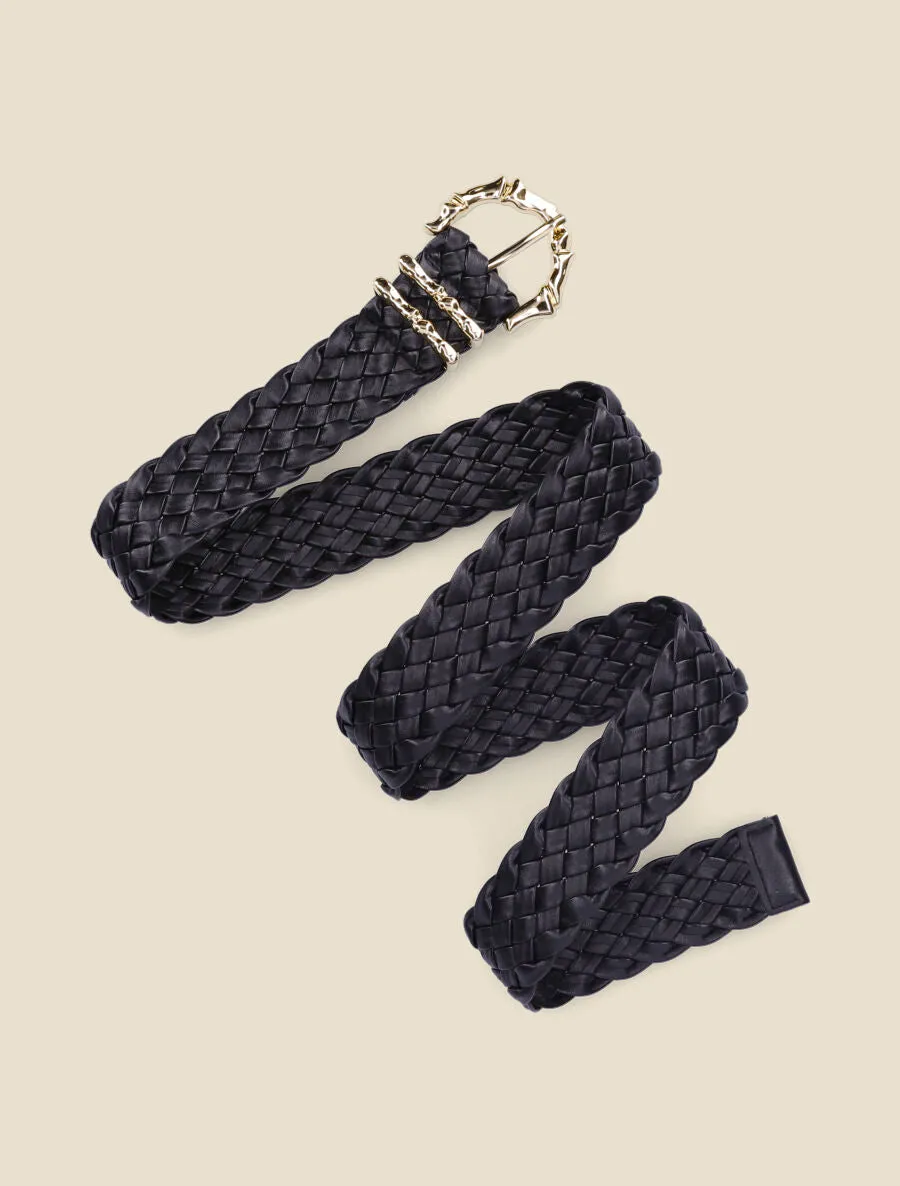 Ceinture en simili tressé à boucle style bambou - Noir