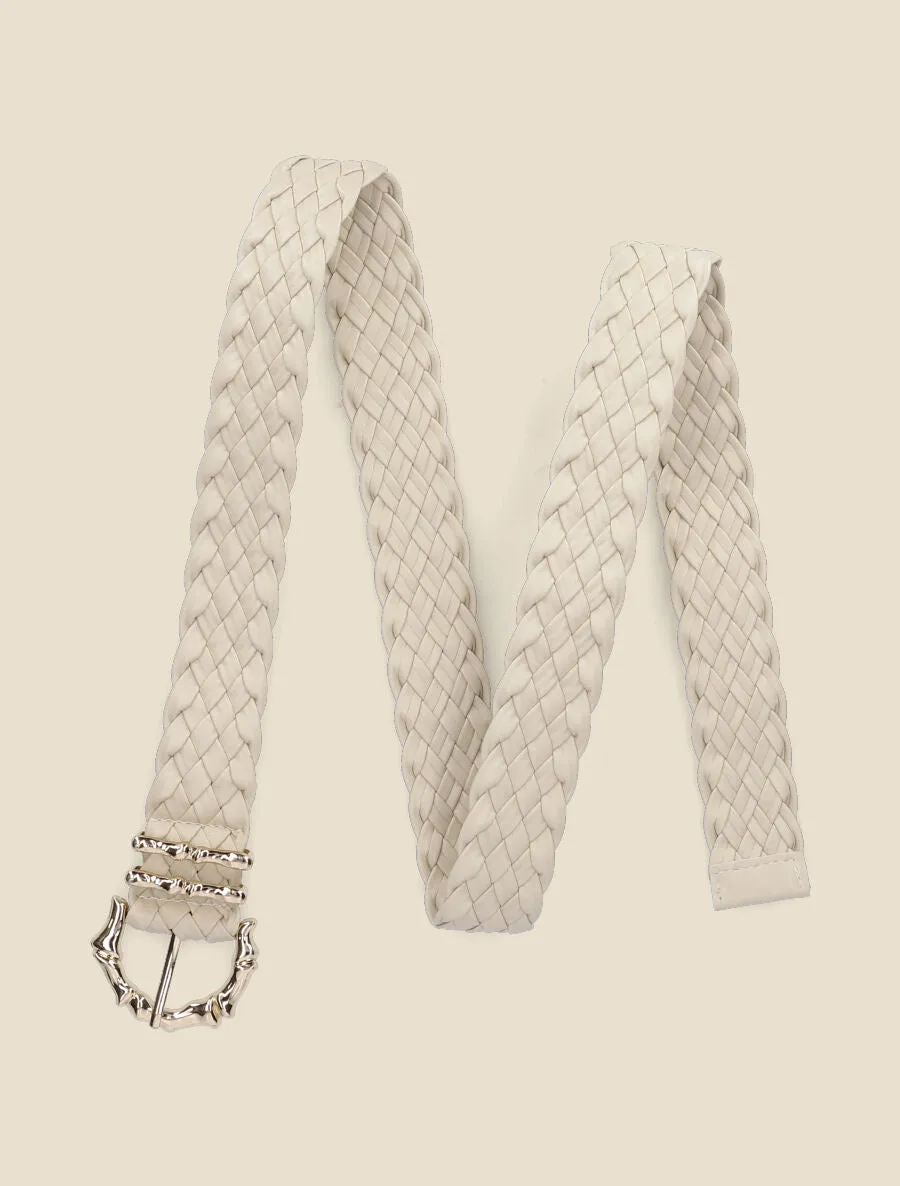 Ceinture en simili tressé à boucle style bambou - Beige