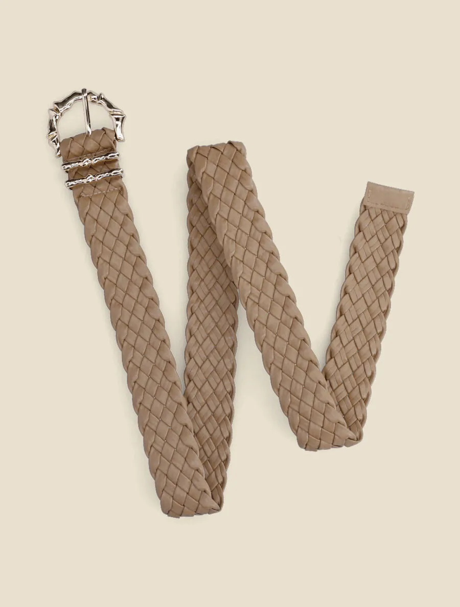 Ceinture en simili tressé à boucle style bambou - Taupe