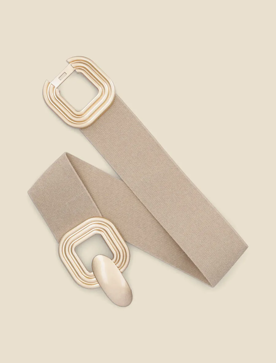 Ceinture élastiquée à boucle carrées en métal brossé - Taupe