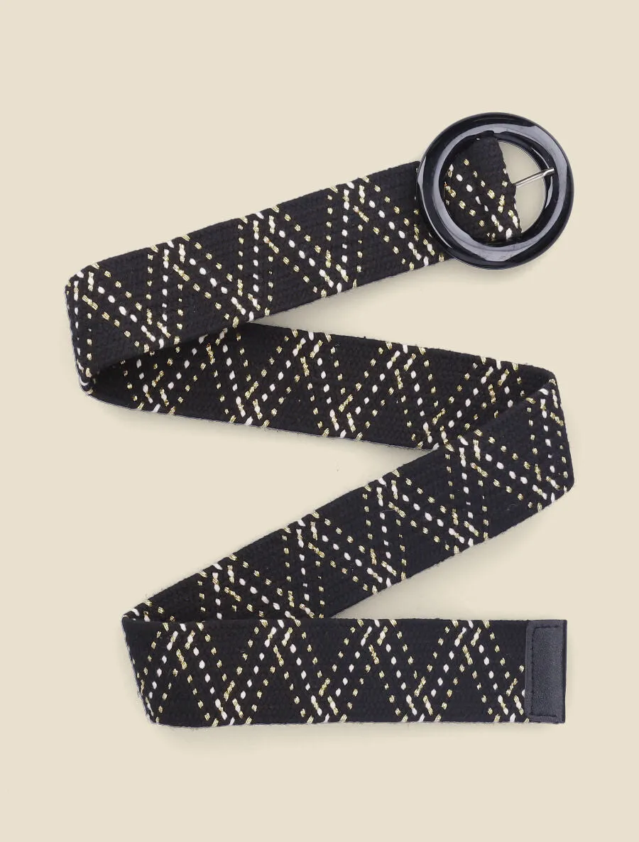 Ceinture bi-matière à sangle en zig-zag - Noir