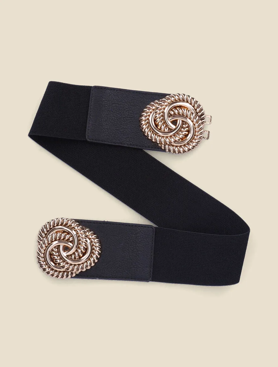 Ceinture à boucle style anneaux entrelacés - Noir/or