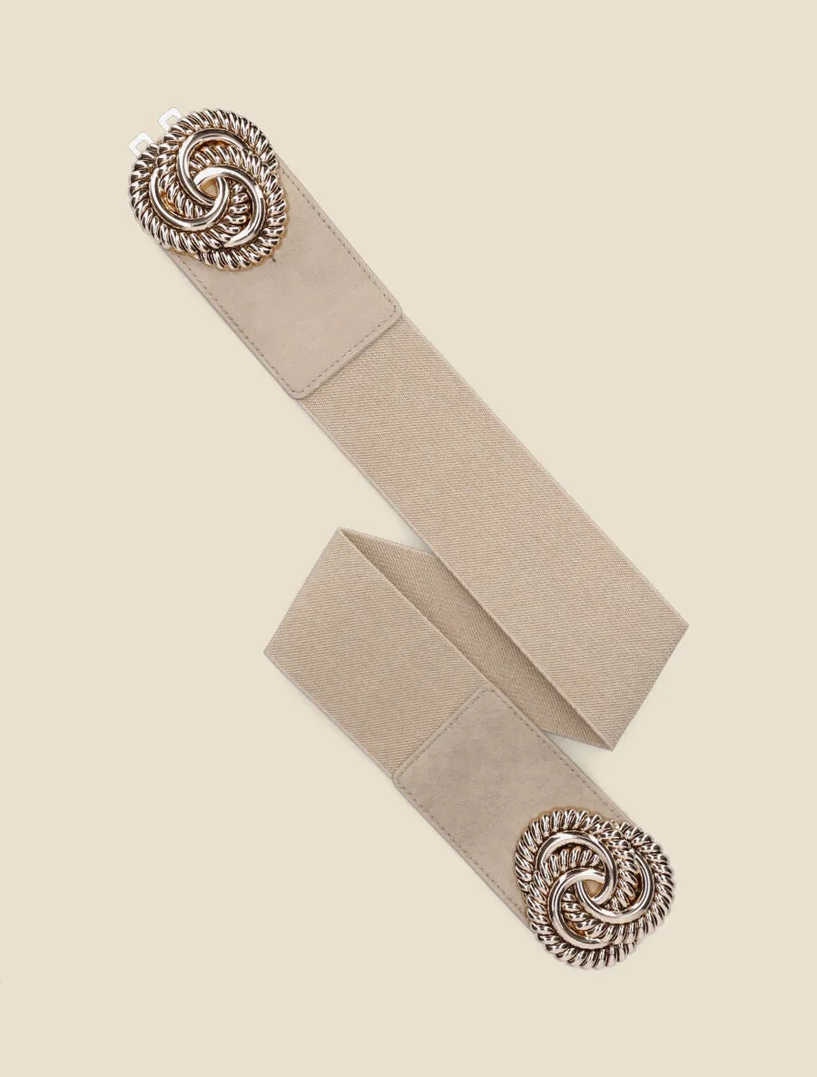 Ceinture à boucle style anneaux entrelacés - Taupe/or