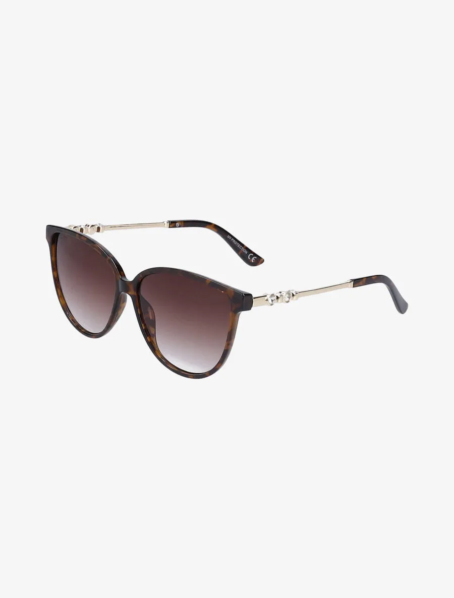 Lunettes cat eye branches à strass - Marron