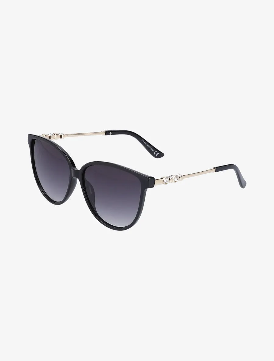 Lunettes cat eye branches à strass - Noir