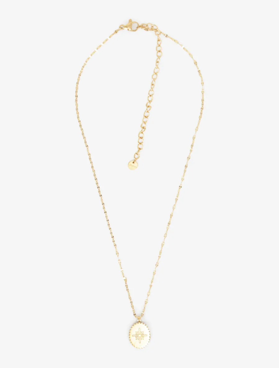 Collier à pendentif rond motif croix - Or