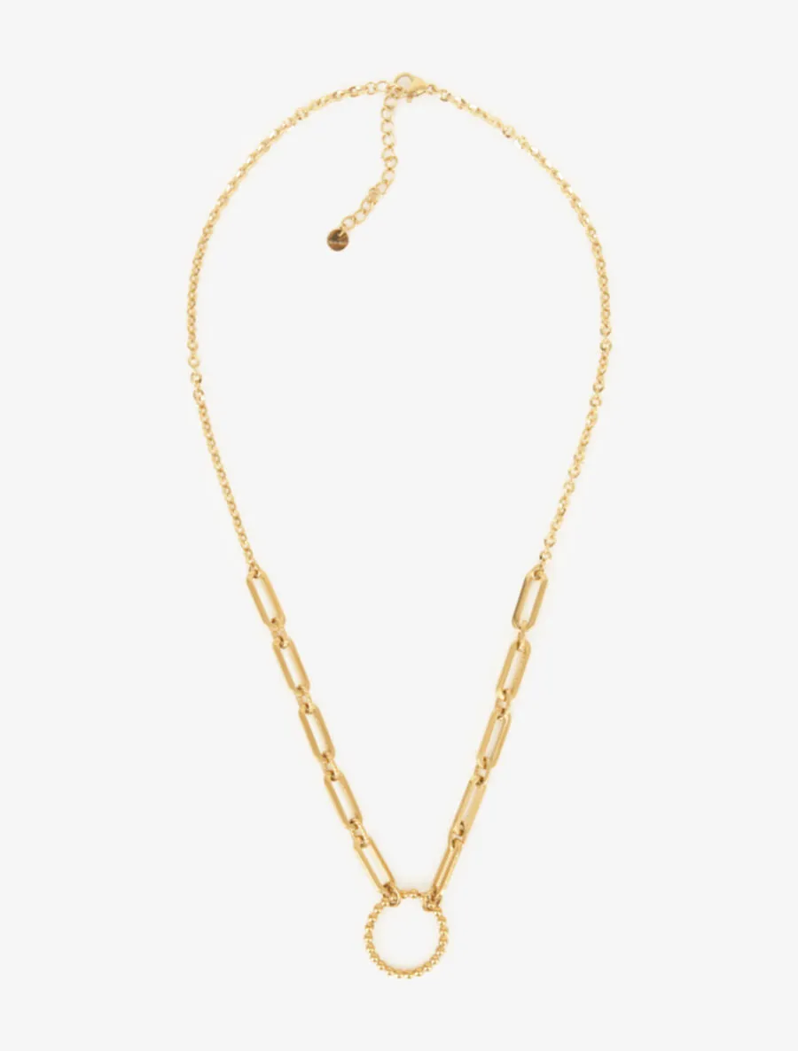 Collier à pendentif maille rectangles et anneau - Or