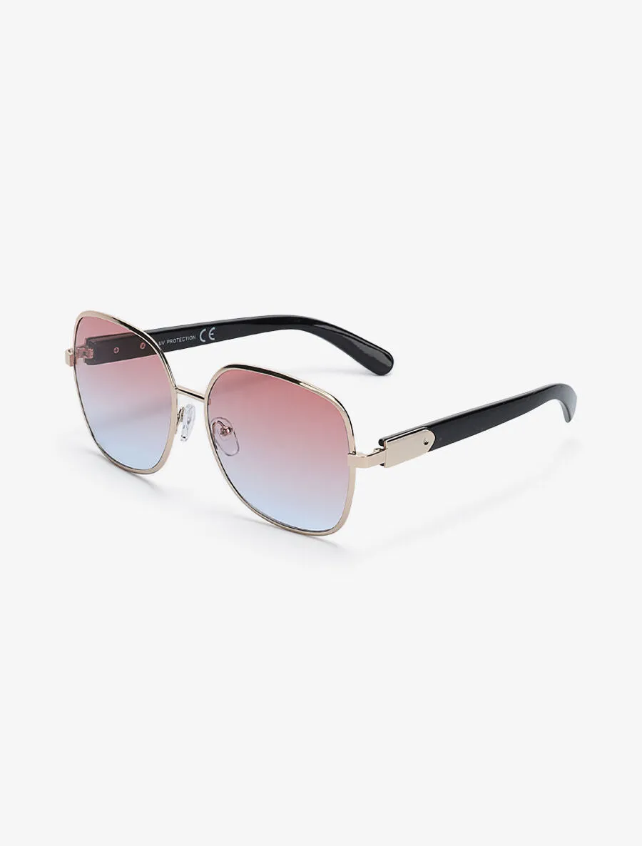 Lunettes de soleil rondes oversize - Rose/argent