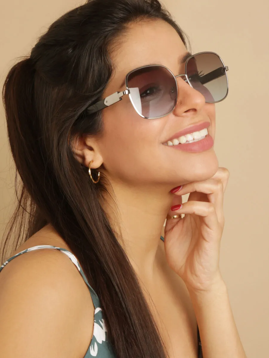 Lunettes de soleil rondes oversize - Bleu/argent