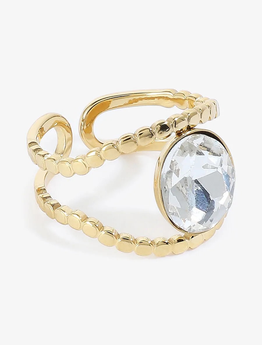 Bague double rangs ornée d'un zircon - Or