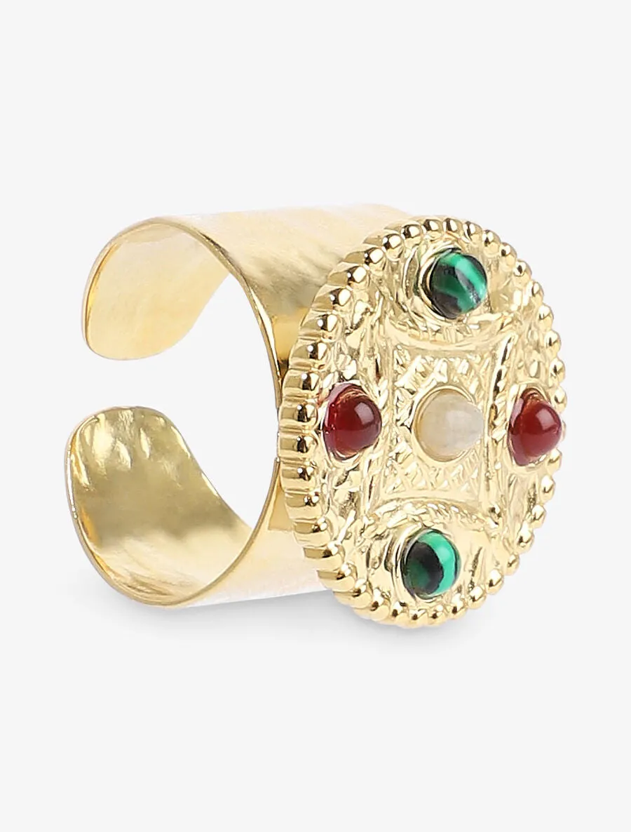 Bague large et pierres - Or