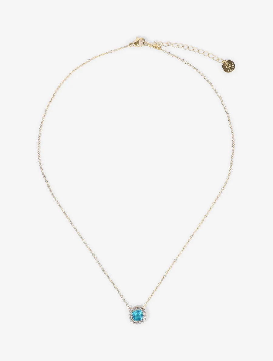 Collier à pendentif losange orné de zircons bleu - Or