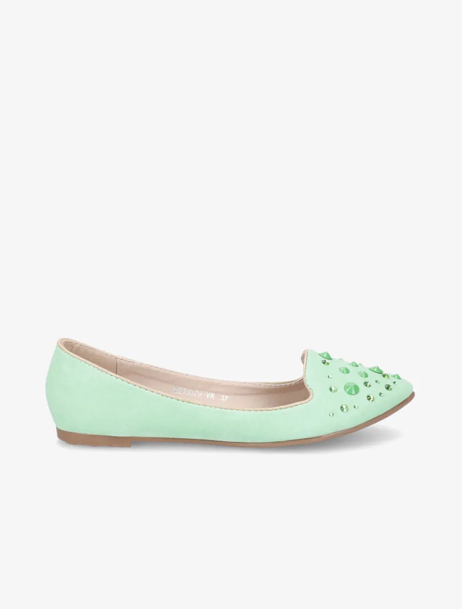 Ballerines en suédine à strass - Vert d'eau