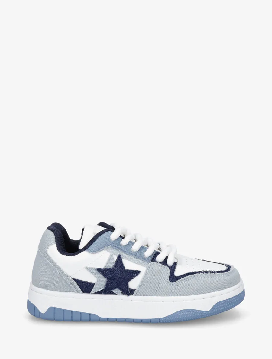 Baskets bi-matière motif étoile - Bleu denim