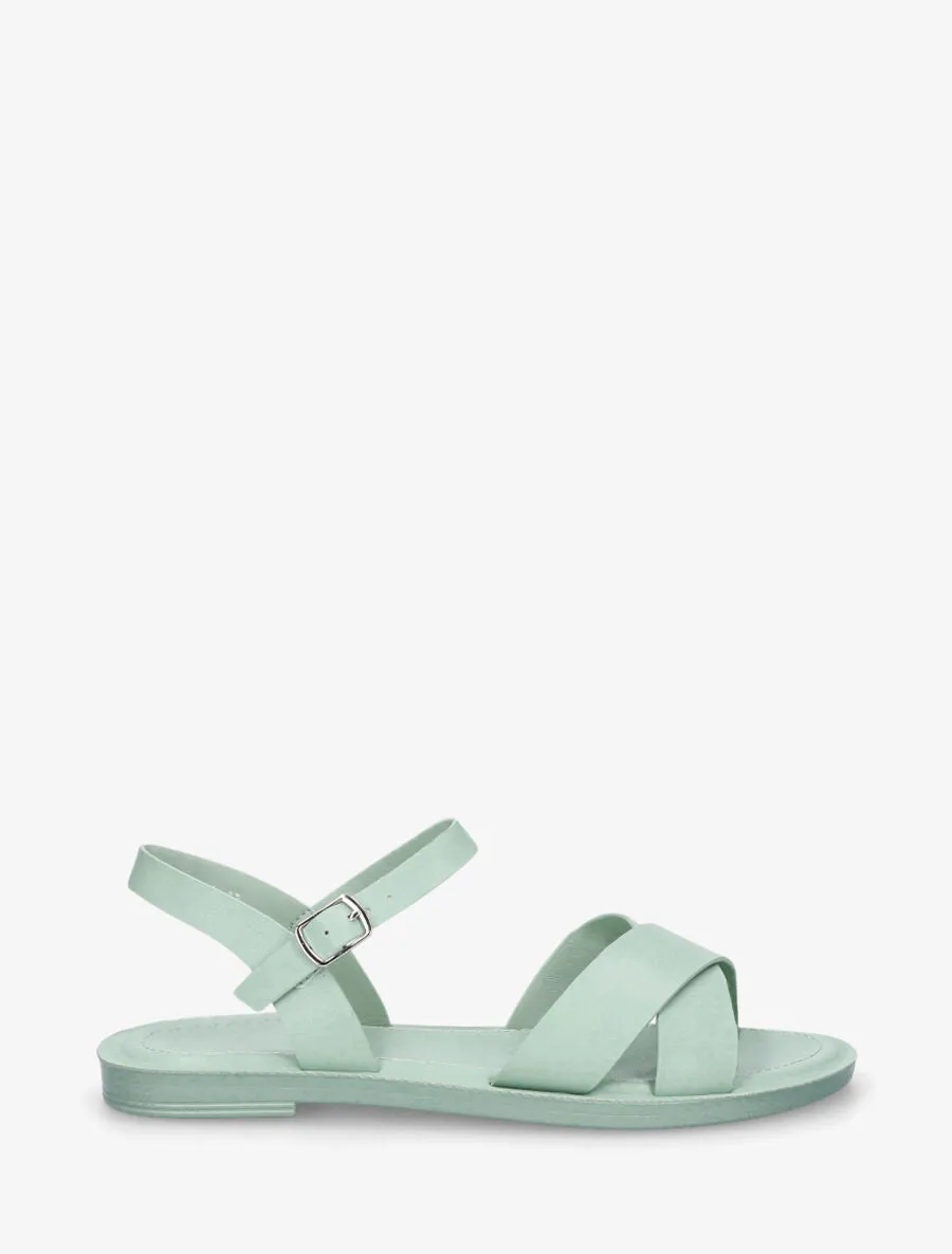 Nu-pieds croisés en simili - Vert d'eau