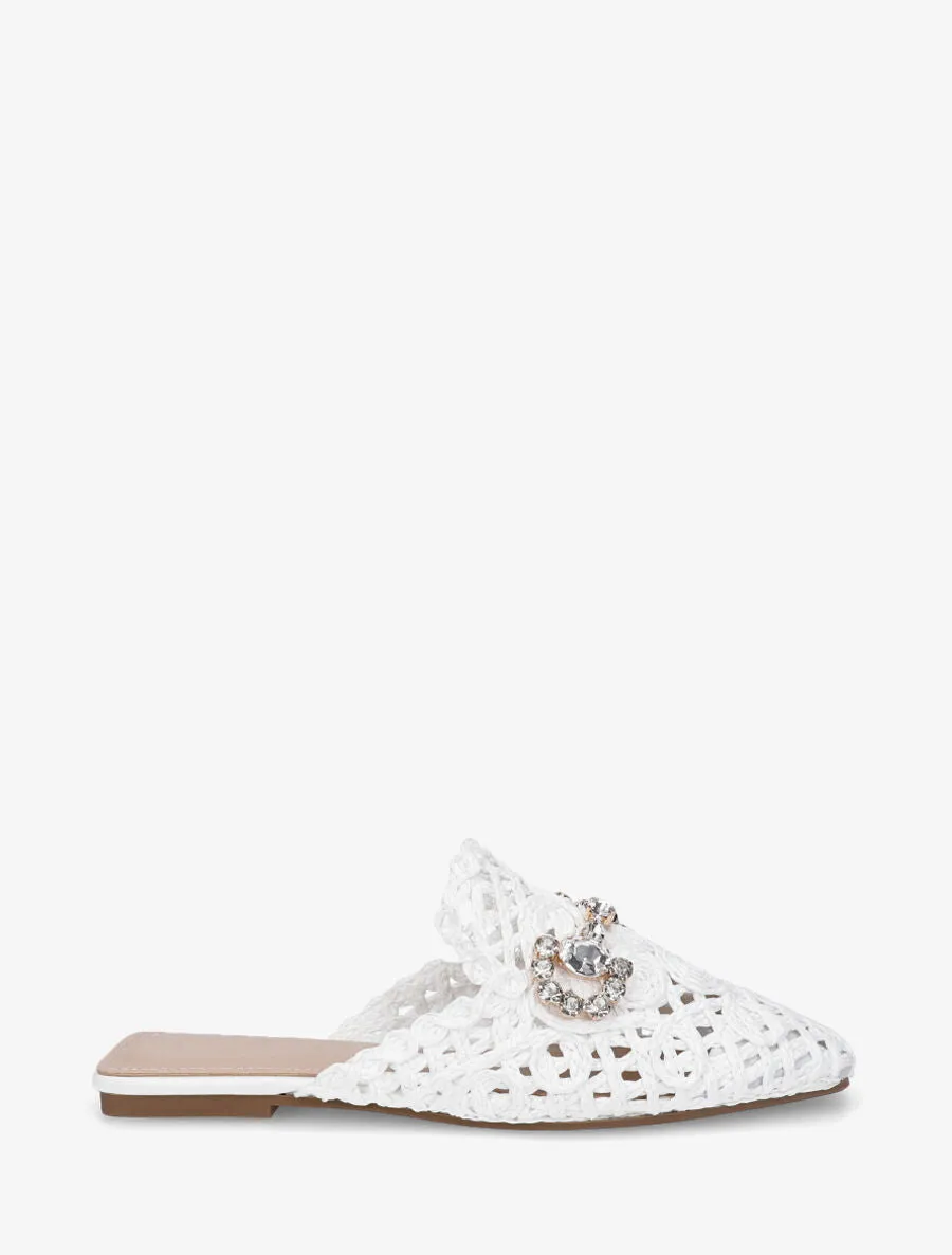 Mules effet paille à boucle fantaisie - Blanc