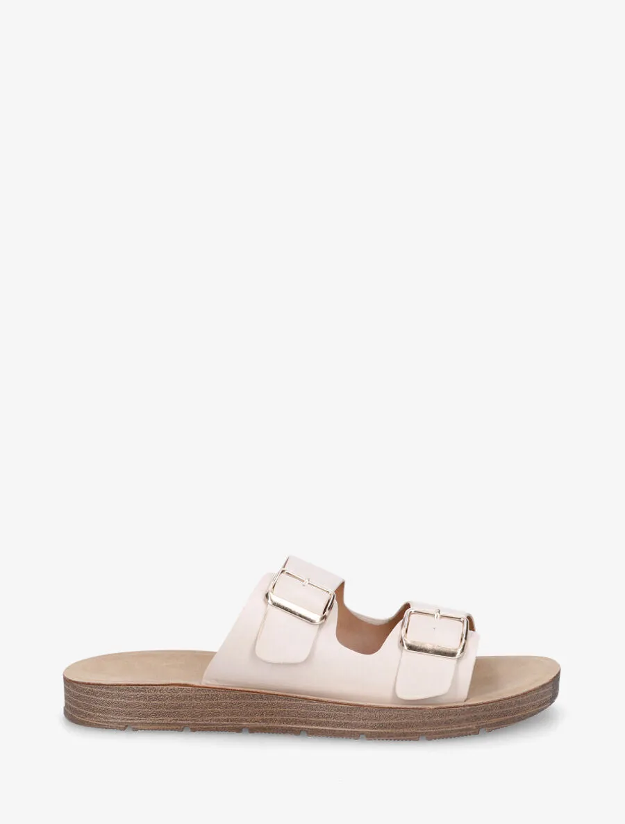 Claquettes en simili à double brides - Beige