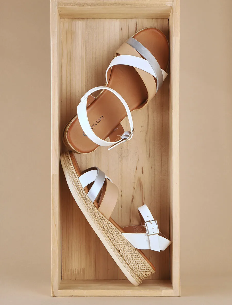 Sandales compensées à triple brides - Blanc