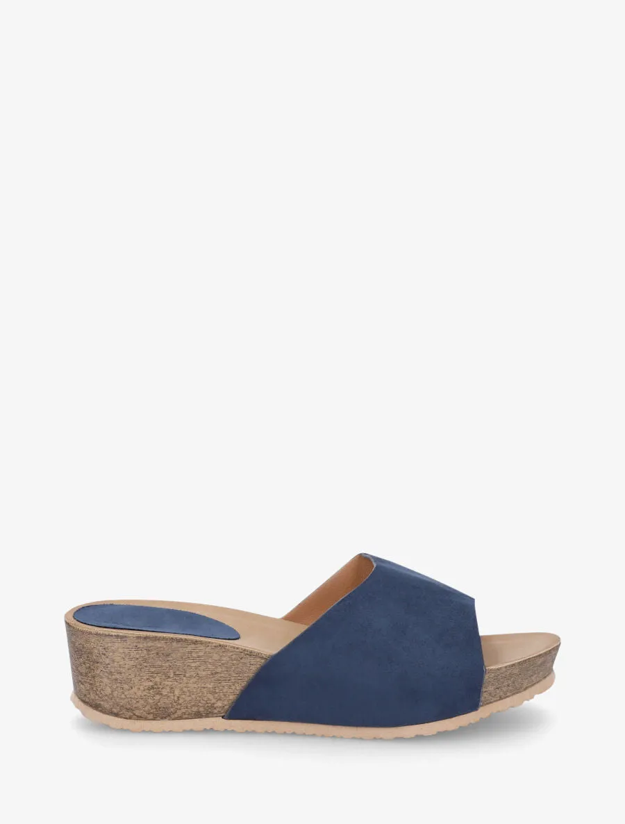 Mules compensées en suédine - Marine