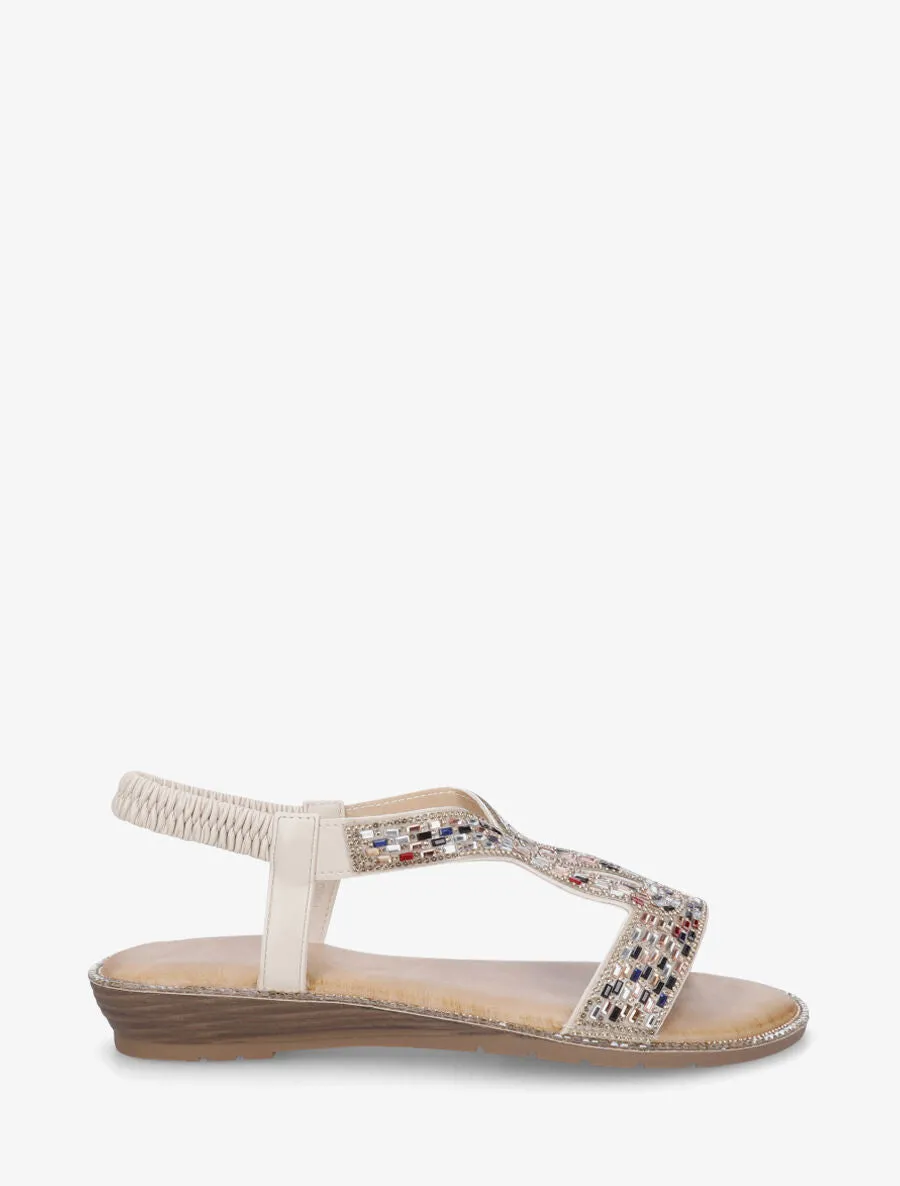 Nu-pieds élastiqués à strass - Or