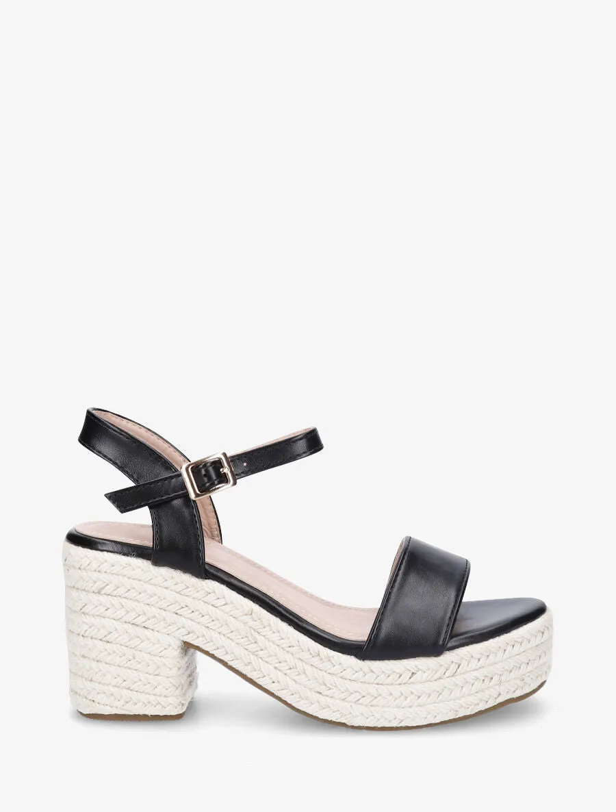 Sandales à talon en raphia - Noir