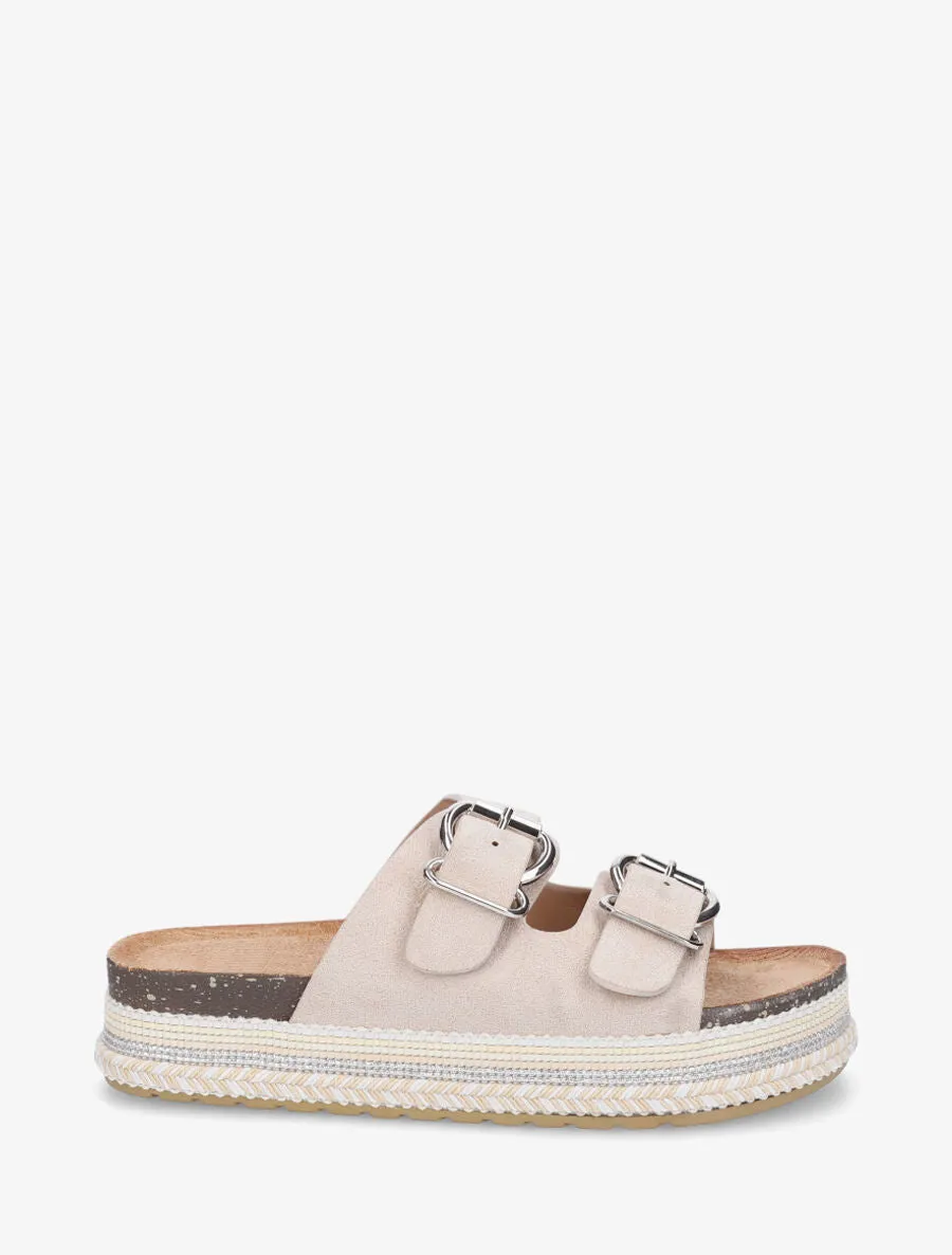 Claquettes en suédine à double boucles - Beige