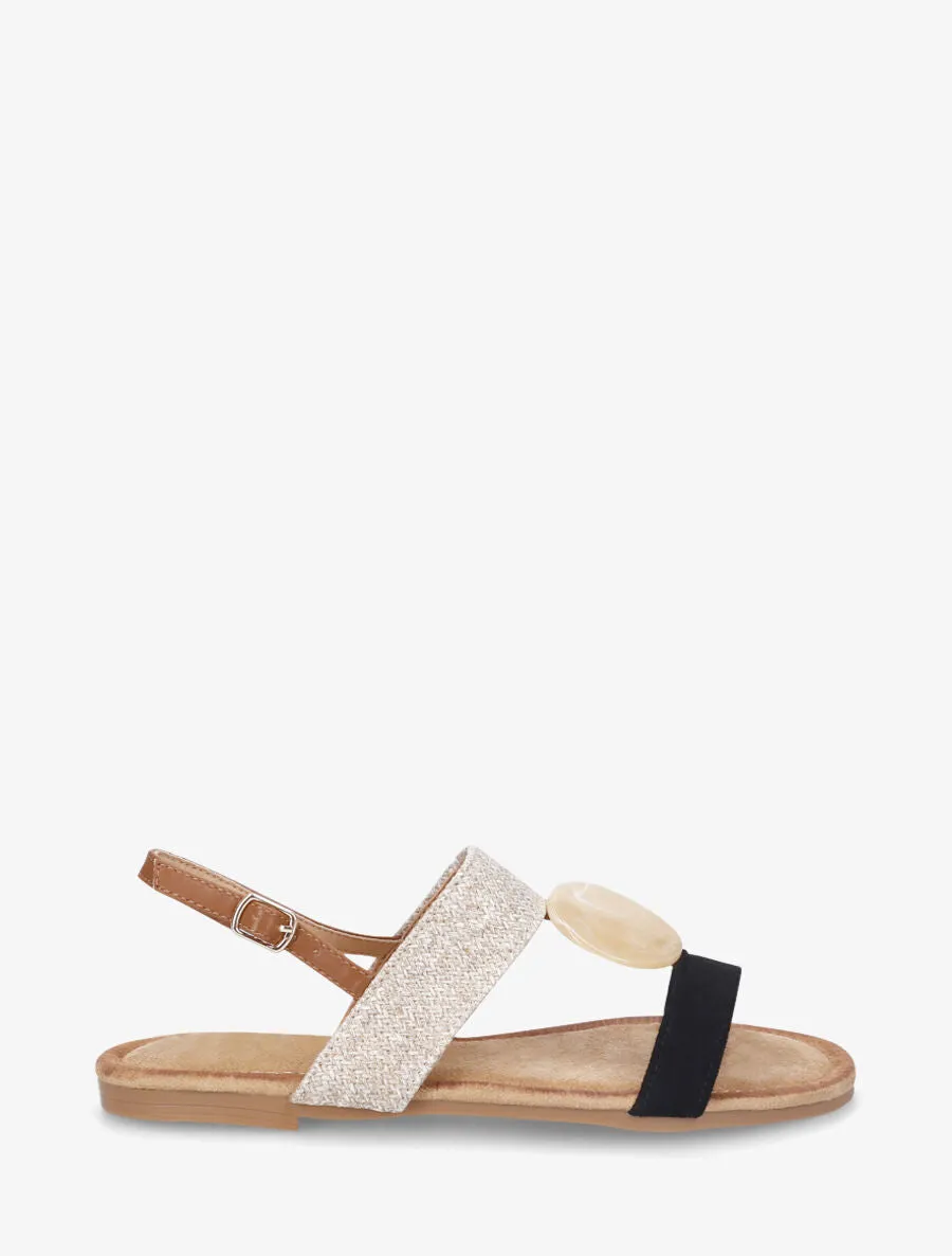 Nu-pieds raphia et suédine bijou style marbre - Noir