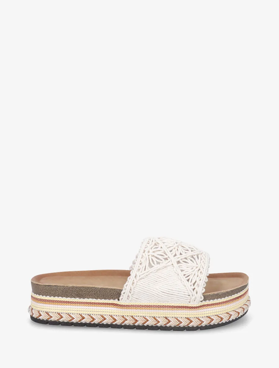 Claquettes macramé à semelle fantaisie - Beige