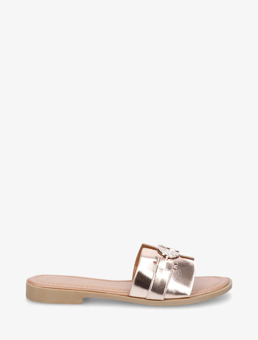 Claquettes en simili nacré à bijou style pièce - Rose gold